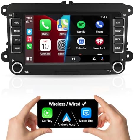 7'' Car Radio with Carplay & Android Auto for VW Golf 5/6, Passat, Polo, Jetta, Bora, Vento, Caddy, EOS, T5, Tiguan, Touran, CC, SEAT, Skoda, Supports Mirrorlink, Camera, Navigation