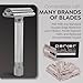 Parker THE VARIANT CLOSED COMB - ADJUSTABLE Double Edge Safety Razor, Customize your Shave with a Turn of the Dial from Mild to Aggressive - 5 Blades Included (SATIN CHROME)