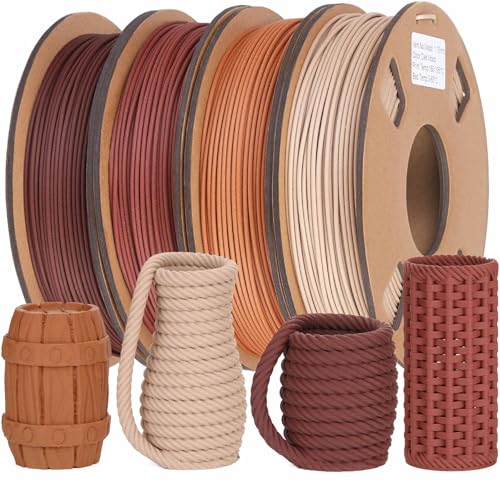 FXAAGFH 30% Real Wood Fiber 3D Printer Filament Bundle, 3 D PLA Printing Print Filament 1.75 mm, +/-0.03mm & 2.2 lbs, Walnut, Oak, Cherry, Teak, 250g X 4 Pack