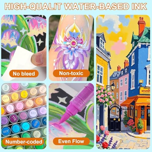 Image of 12 Colors Acrylic Paint Pens, Soft Brush Tip Acrylic Markers, Quick Dry Waterproof Acrylic Paint Markers for Canvas, Wood, Metal, Ceramic, Stone