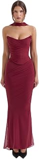 Women's Elegant 2 Piece Dress with Scarf Boned Corset Tube Tops with Ruched Maxi Skirt for Party Evening