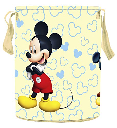 Image of Kuber Industries Disney Team Mickey Round Non Wovan Laundry Basket with Lid & Handles|Collapsibal Material|Durable Stiched Handles|Size 37 x 37 x 47 CM |Capicity 45 LTR (Cream)-KUBMART12049