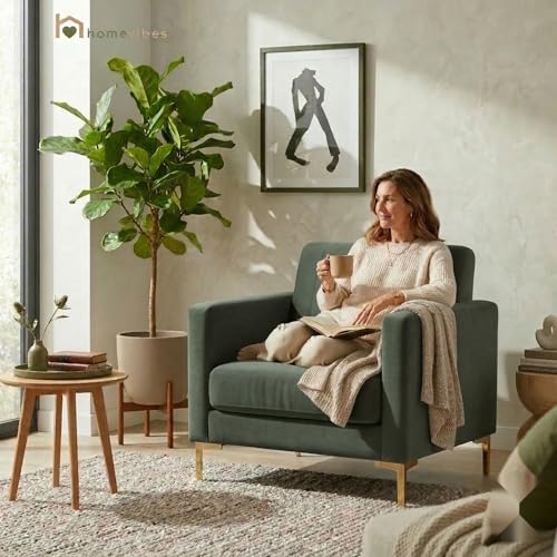 Image of 1 Seater Velum Fabric Sofa Set for Living Room, Modern Design with High Density Foam, Solid Wood Frame, Ergonomic Comfortable Seating for Home & Office (Frosty Green, 1 Seater) | Soft foam comfort