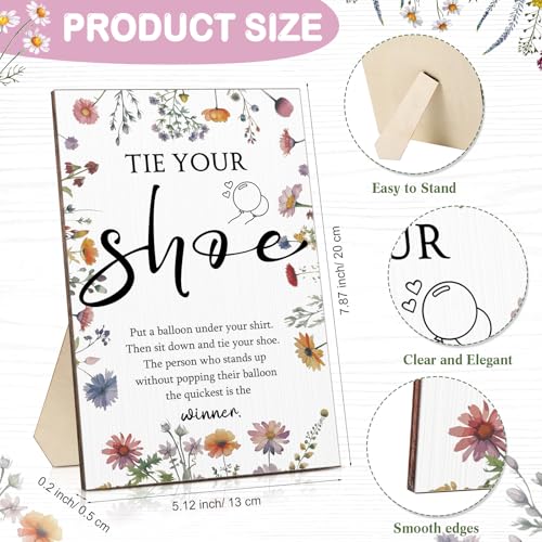 Image of Roowest 51 Pcs Tie Your Shoe Baby Shower Game Sign Wooden Sign Greenery Gift Sets Gender Reveal Party Favors 50 Balloons Latex Balloons for Game Wedding Supplies(Pink,Wildflowers)
