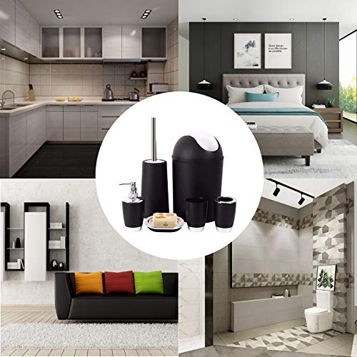 YCOCO Bathroom Accessories Set,6 Pcs Plastic Gift Set Toothbrush Holder,Mouthwash Cup,Soap Dispenser,Soap Dish,Toilet Brush,Trash Can,Black