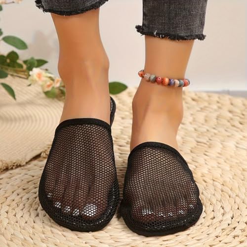 Mesh Flat Slippers for Women, Mesh Slipper for Women, Dressy Slip on for Womens Toe Casual Slingback Flat Mules Women's Fashion Buckle Strap Slide Fishnet Flats Summer Slippers3