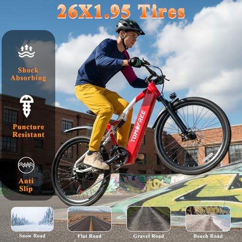Image of Tomofree 26 inch Electric Bike for Adult, Peak 1500W Brushless Motor Mountain E Bike, 34.4MPH Top Speed Ebike, 21 Speed, Up to 40 Miles, 48V 20Ah Battery for Commuter Electric Bicycle.