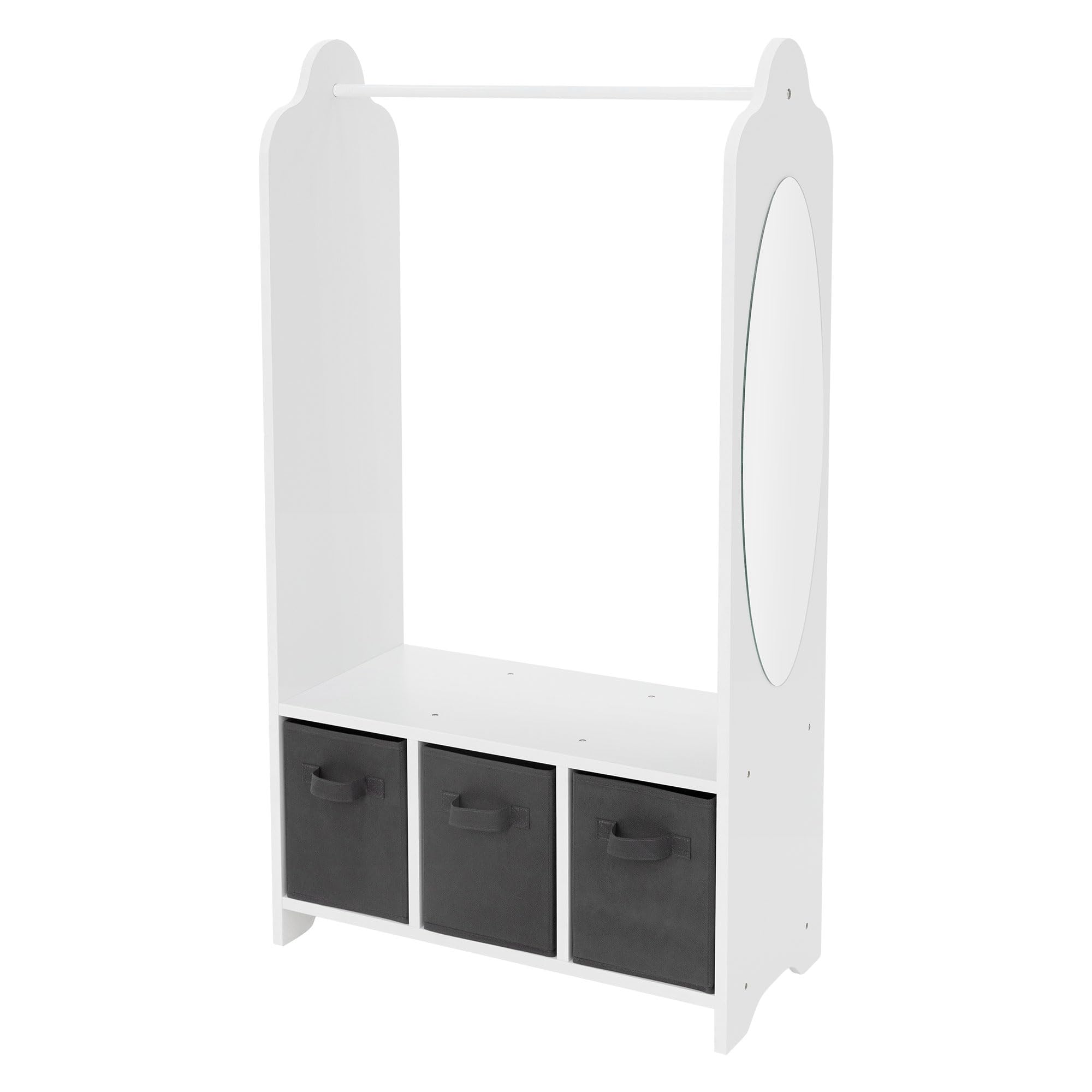 Joyz Perchero Infantil con Estante 63x30x115 cm Blanco Mueble en Pie con 3 Compartimentos y Espejo Diseño Espacial Zapatero Práctico y Decorativo Ropero para Habitación de Niños y Bebé