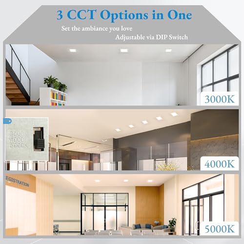 KSANA 6 Inch Square LED Recessed Lighting with Junction Box, 3CCT 3000K/4000K/5000K Dimmable Downlight, ETL & CETL Listed Ceiling Light for Living Room, Bathroom, Hallway, Closet, Office by KSANA - Used condition - Image 4