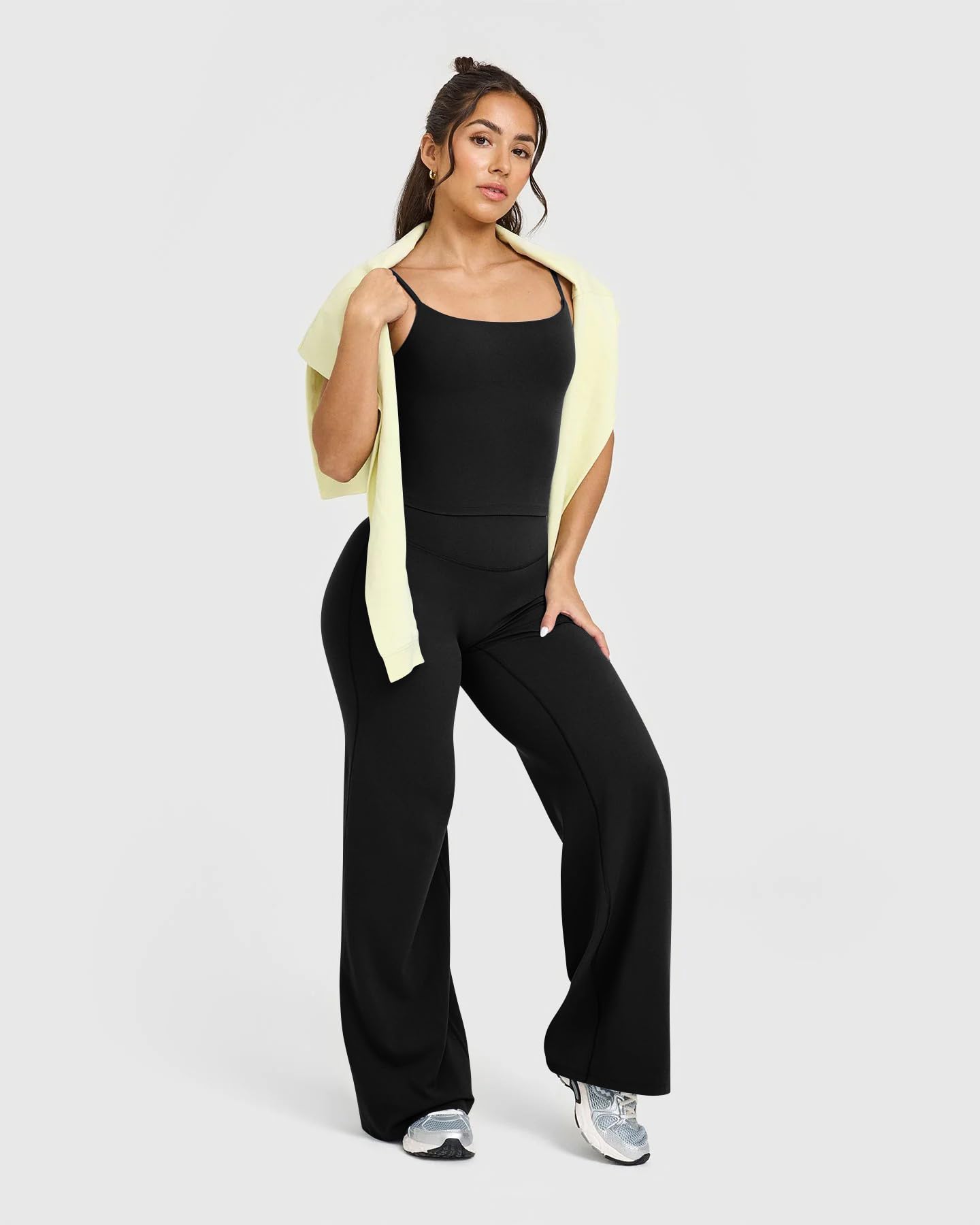 OQQ Pantaloni Donna Yoga Gamba Larga Vita Alta Elastico Casual Leggings Gamba Dritta da Fitness Sportivi per Donna