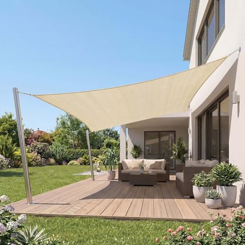 Jardinion Sonnensegel 2x3m Beige rechteckig - Sonnenschutz Terrasse, HDPE 180g/m², Schattensegel mit UV-Schutz, Sonnensegel Garten, Balkon und Camping