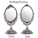 JUXYES Metal Tabletop Antique Decorative Makeup Mirror with Stand, Vintage Swivel Double Sided Cosmetic Mirror with Frame, Retro Desktop Oval Dressing Mirror for Bathroom Bedroom