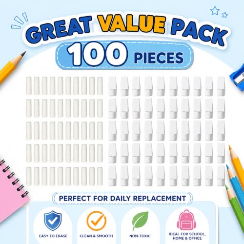 MROOFUL 100PCS Pencil Top Eraser Replacement Set, 50 Eraser Caps & 50 Refill Erasers, Hidden Eraser for Mechanical Pencils, Compatible with 0.3-2.0mm Pencils, School, Office & Drafting Supplies. - Image 6