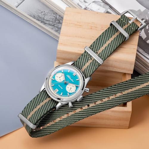ADDIESDIVE 38 MM kwarcowy chronograf wodoodporny zegarek 100 M BGW9 świecąca tarcza ze stali nierdzewnej Panda zegarki sportowe dla mężczyzn nylonowy pasek, Niebieski nylon 2095