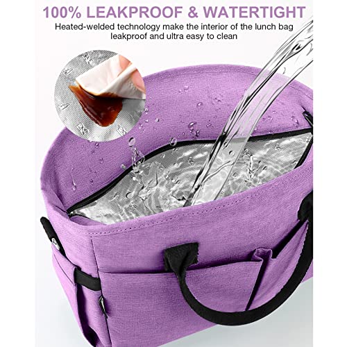 Glantop Insulated Lunch Bags for Women, Extra Large Lunch Tote Box with Shoulder Strap, Water Bottle Holders and Side Pockets, Leakproof Cooler Lunch Bag for Work Picnic Camping Beach - Thumbnail 6