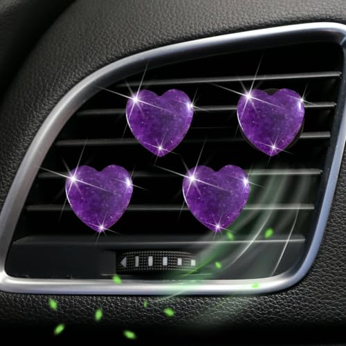 Image of 4 Pcs Heart Air Vent Clips, Cute Heart Car Air Fresheners Vents Clips Funny Cars Diffuser Vent Clips Car Interior Decor Charm Cute Cars Accessories,Decoration for Women (Purple)