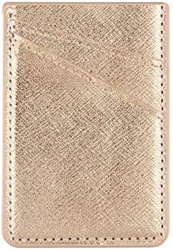 Obbii Iridescent Pink PU Leather Card Holder for Back of Phone With 3M Adhesive Stick-on Credit Card Wallet Pockets for iPhone and Android Smartphones (fit for 4.7 inches or above) (Gold)