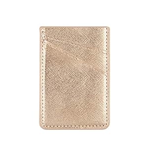 Obbii Iridescent Pink PU Leather Card Holder for Back of Phone With 3M Adhesive Stick-on Credit Card Wallet Pockets for iPhone and Android Smartphones (fit for 4.7 inches or above) (Gold)