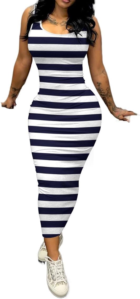 PINSV Women's Sexy Bodycon Tank Dress Basic Sleeveless Long Maxi Dresses Party Club Beach Sundresses - Image 4