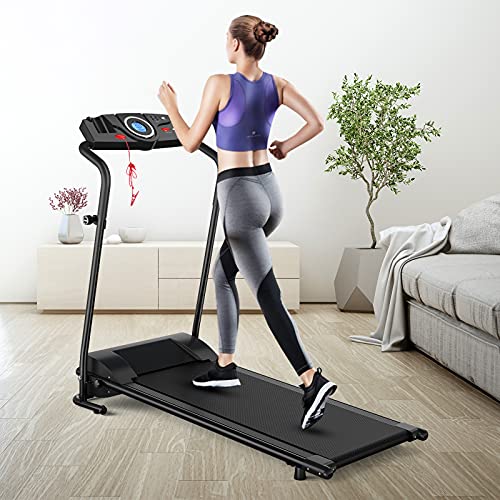 GYMAX Folding Treadmill, Electric Motorized Running Machine with 12 Preset Programs, LCD Monitor
