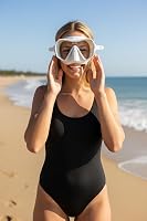 Mască de scufundări SEAC Pura, fără ramă, din silicon, cu lentilă unică, strat anti-aburire, cataramă 3D, negru, pentru snorkeling și scufundări 7