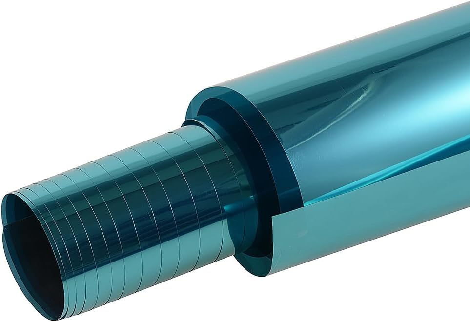 XhuangTech One-Way Window Film, Blue Daytime Privacy Window Film Non-Adhesive Heat Control Sun UV Blocking Tint See Out Not in Feflective Window Tint for Home, 23.6 x 157.4 inches