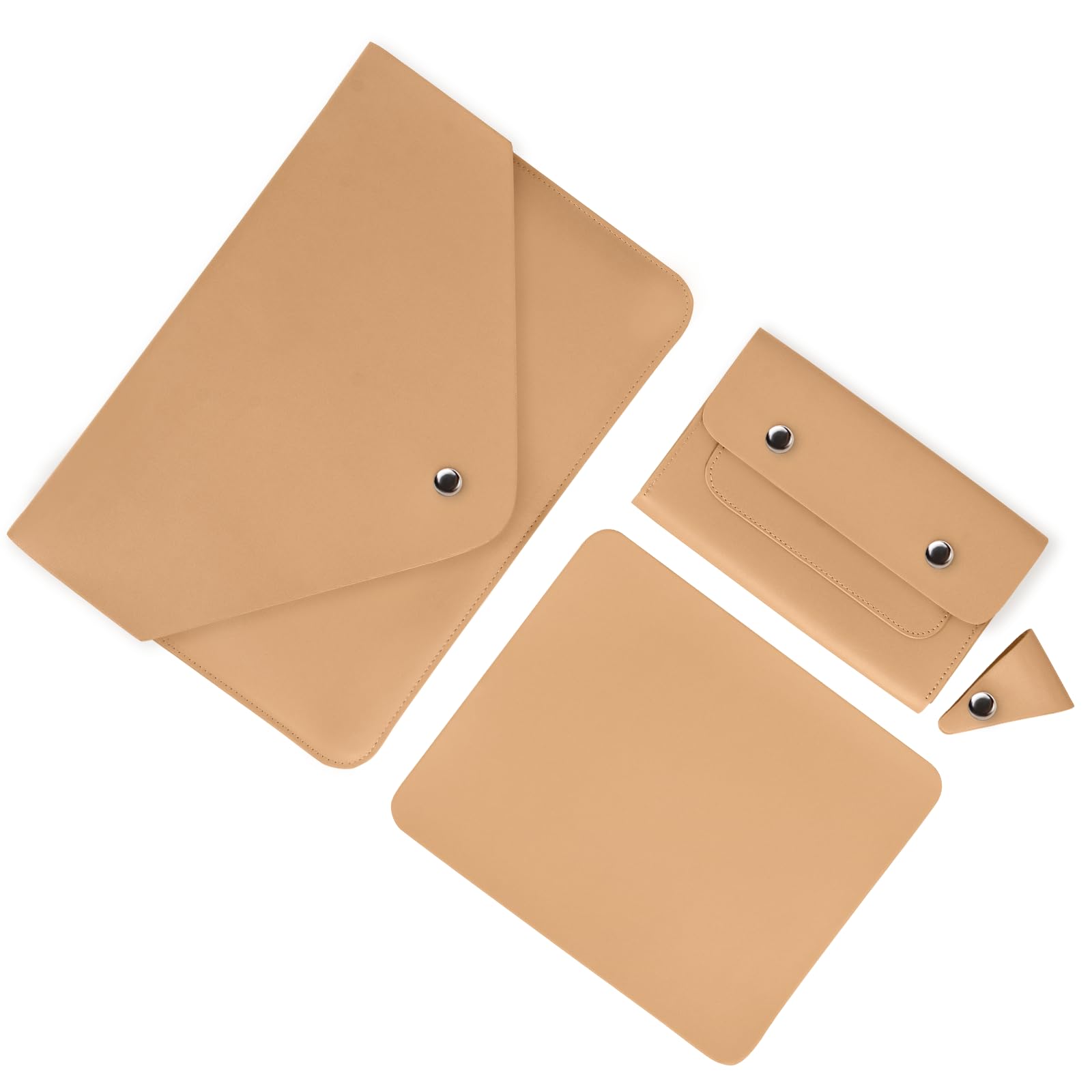 Laptop Sleeve 13 Inch Case - Faux Leather Bag Compatible With MacBook Air 13/Air 13.6/Pro 13, Small Pouch for Charger, Mouse Pad and Cord Organizer, Apricot Brown