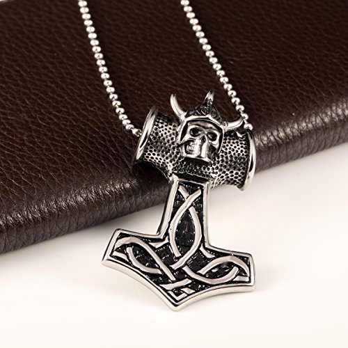 Silver Thor's Hammer Pendant Stainless Steel Orc Viking Skull Vintage Necklace #TOP3