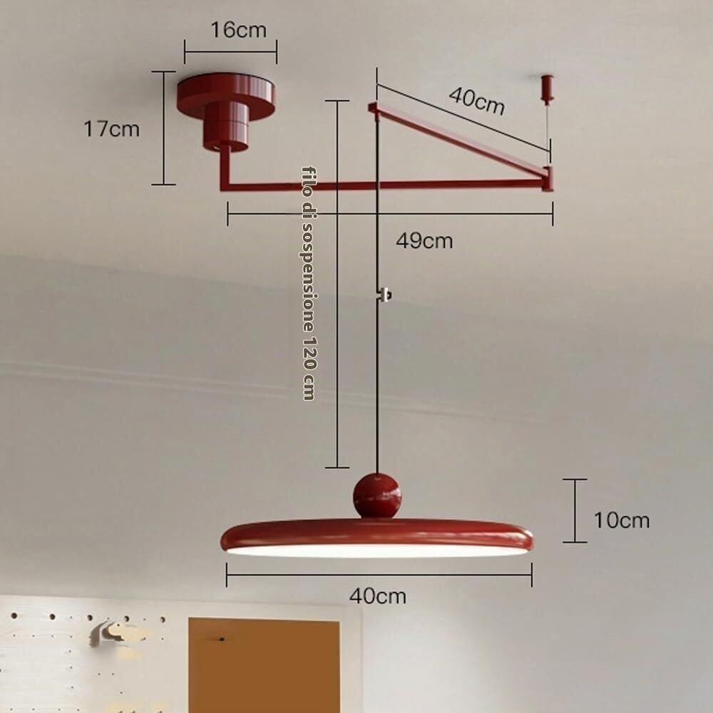 Lámpara colgante moderna con brazo oscilante, LED regulable de 37 W, color crema, 15,7 pulgadas, ajustable, ideal para isla de cocina y dormitorio (Red Color)