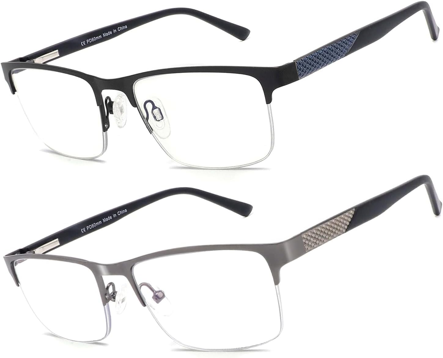 Premium Half Rim Reading Glasses for Men Blue Light Blocking Reader Full Lens Magnifier Eyeglasses UV400 Protection