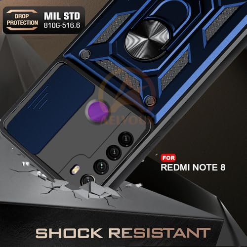 Image of Armor Bumper Back Cover Case for Redmi Note 8 Rotating Camera Cover, Ring Holder & Kickstand | Heavy Duty & 360 Degree Protection Redmi Note 8 Back Cover (Blue)