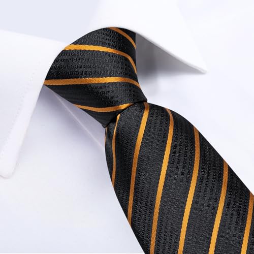 Image of DiBanGu Striped Tie Set for Men Silk Woven Plaid Necktie and Pocket Square Cufflinks Business Wedding