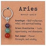 Drogomen Aries Gifts for Women, Healing Crystal Keychain 12 Constellation Natural Gemstone Beads Keychain Spiritual Horoscope Jewelry Birthday Zodiac Gifts for Women (Aries)
