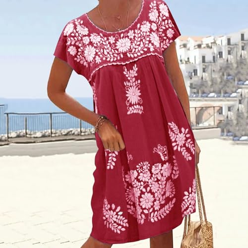 Robe mi-longue ethnique fluide col rond avec ourlet pivotant leger - 2