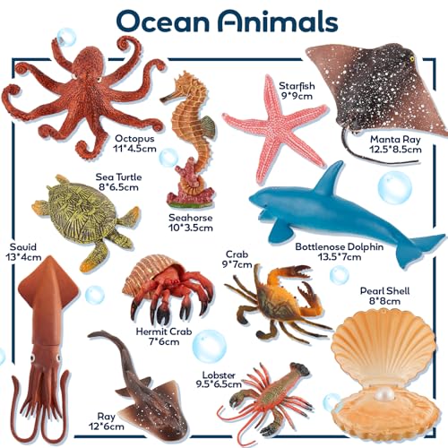HYAKIDS Sea Animal Figures Toy, Large Ocean Sea Creatures Bath Toys, Realistic Animals Figurines Cake Toppers Set, Learning Gifts for Kids Boys Girls,12 Pack - Image 4
