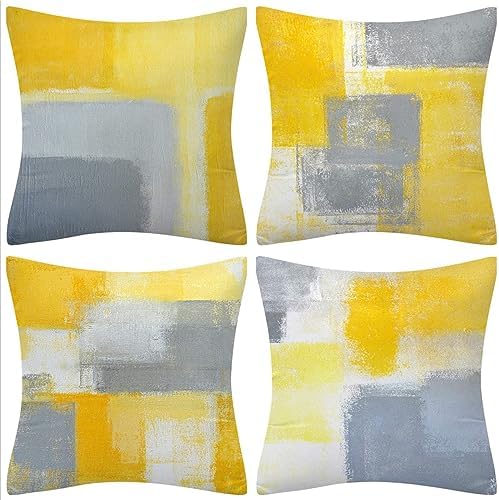 QUALKNOY Set of 4 Cushion Covers 16"x16" Purple Flower Linen Modern Art Decorative Throw Pillow cases 40 x 40cm for Living Room Outdoor Decor Pillowcases