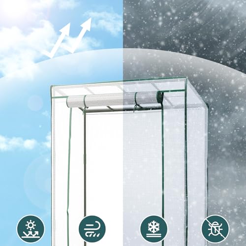 LARMNEE Gewächshaus, Tomatengewächshaus, Gewächshaus Klein, Foliengewächshaus, Tomatenhaus Stabil, mit PE Gitterfolie und Tür zum Aufrollen, 100 x 50 x 150 cm, Gemüse, Blumen, Garten, Weiß EWT15GH02G1