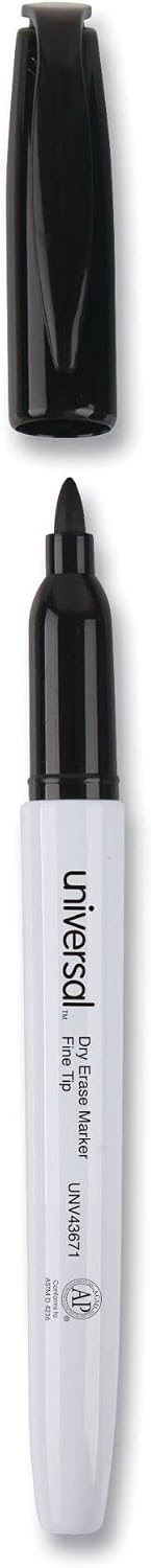 Universal 43671 Pen Style Dry Erase Marker, Fine/Bullet Tip, Black (Pack of 12)