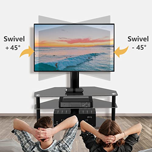 Swivel Floor Tv Stand For 32-70 Inch Tvs - Universal Height Adjustable Tv Floor Stand With Shelves Perfect For Bedroom And Corner, Tv Mount Stand Vesa 600X400Mm Holds Up To 88Lbs, Black #TOP3