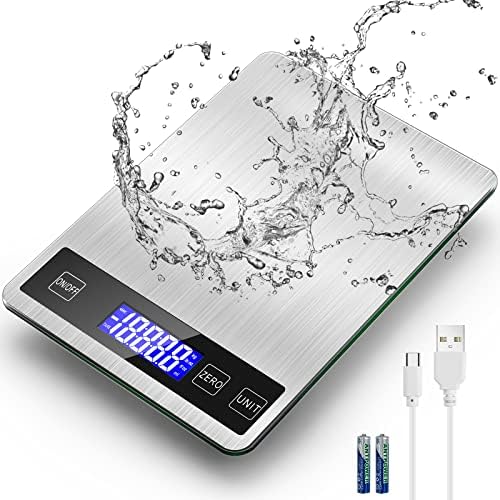Food Scale Kitchen Scales Digital Weight Grams and Oz - 33Ib Kitchen Scale for Weight Loss, Baking Cooking, 1g/0.1oz Precise Graduation, USB Rechargeable, Stainless Steel, and Tempered Glass