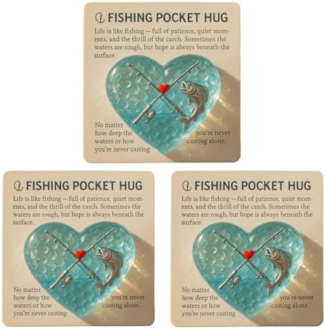 Fishing Lover Pocket Hug with Gift Card - Handcrafted Sea Glass & Metal Charm, Thoughtful Gift for Fishing Enthusiasts, Inspirational Keepsake, Perfect for Dad or Boyfriend (3pcs)