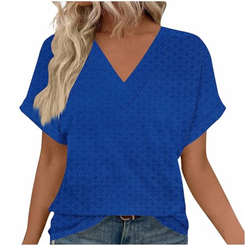 My Orders - Camisetas de manga corta para mujer, ajuste holgado, cuello en V, con ojales, informales, para mujer, color liso, blusas suaves, ropa activa, camisetas de moda, túnica de trabajo, ropa de