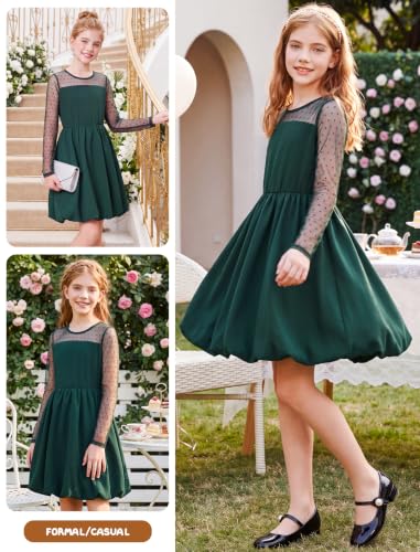 Girls Holiday Dresses Christmas Forest Green Party Casual Formal Dress Mesh 8-10 Years Vestidos De Navidad para Niñas Tween - image 5