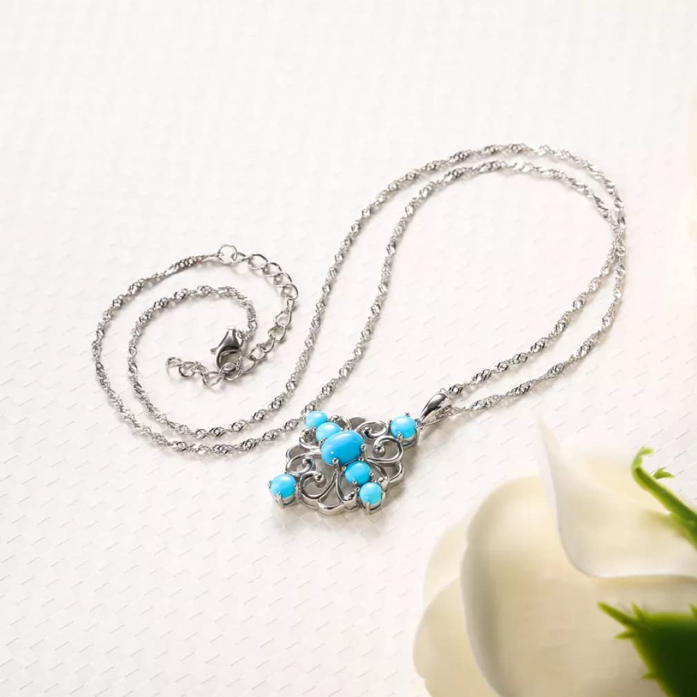 Colgante de Plata de Ley 925 para Mujer, Collar Cruzado de Piedra Preciosa Turquesa Natural de 1,5 Quilates, joyería