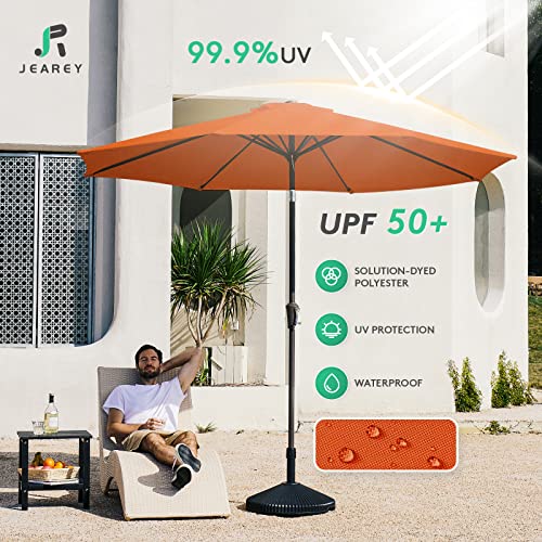 Image of JEAREY 9FT Outdoor Patio Umbrella Outdoor Table Umbrella with Push Button Tilt and Crank, Market Umbrella 8 Sturdy Ribs UV Protection Waterproof for Garden, Deck, Backyard, Pool (Orange)