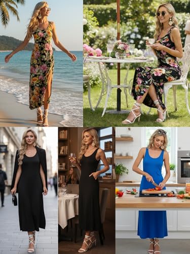 Women's Boho Maxi Dress with Pockets Sleeveless Split Floral Summer Sundress for Beach Vacation - Image 5