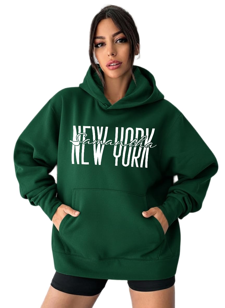 wear craft Women?s Hoodie | New York Text Graphic Print Sweatshirt with Kangaroo Pocket-picture-42
