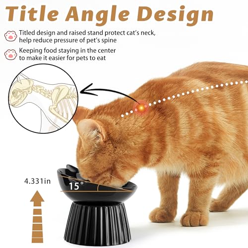 Wellbro-Ceramic-Raised-Cat-BowlTilted-Raised-Cat-Bowl-Anti-Vomit-Cat-Bowls-for-Indoor-Cats-Whisker-Friendly-Pet-Feeder-for-Cats-Puppies-Microwave-and-Dishwasher-Safe
