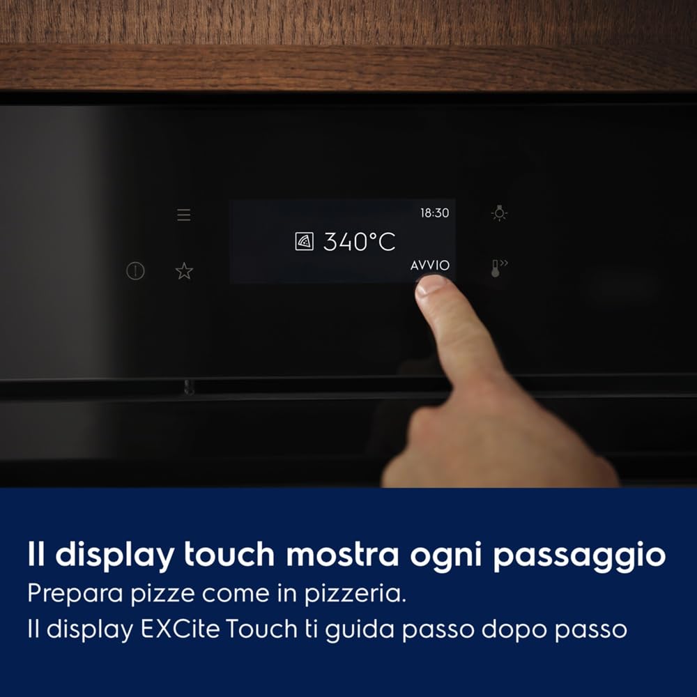 Electrolux COX8P08WH, Forno da Incasso Multifunzione Pirolitico, Autopulente, 72 L, PizzaExpert 340°C, Funzione Pizza in 2.5 Minuti, Vapore, Display Touch, Teglia in Ghisa e Pala Incluse, Wi-Fi, Nero