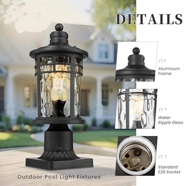 Outdoor Post Light Pole Light Fixture Exterior Lamp Post Lantern 14.6 Inch